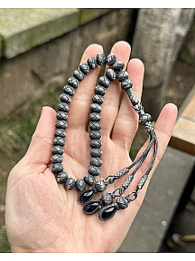 Gümüş Kazaziye Üç Sallantılı Renkli Zirkon Taş Detaylı El Örmesi Bilek Boy Tespih 9x8mm