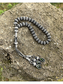 Gümüş Kazaziye Üç Sallantılı Renkli Zirkon Taş Detaylı El Örmesi Bilek Boy Tespih 9x8mm