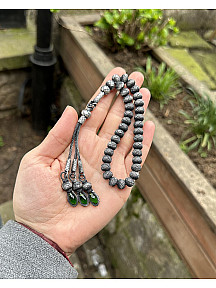 Gümüş Kazaziye Üç Sallantılı Renkli Zirkon Taş Detaylı El Örmesi Bilek Boy Tespih 9x8mm