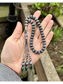 Gümüş Kazaziye Üç Sallantılı Renkli Zirkon Taş Detaylı El Örmesi Bilek Boy Tespih 9x8mm