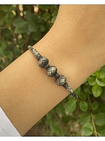 Gümüş Kazaziye Üç Toplu Oksitli Renkte Örme Bileklik