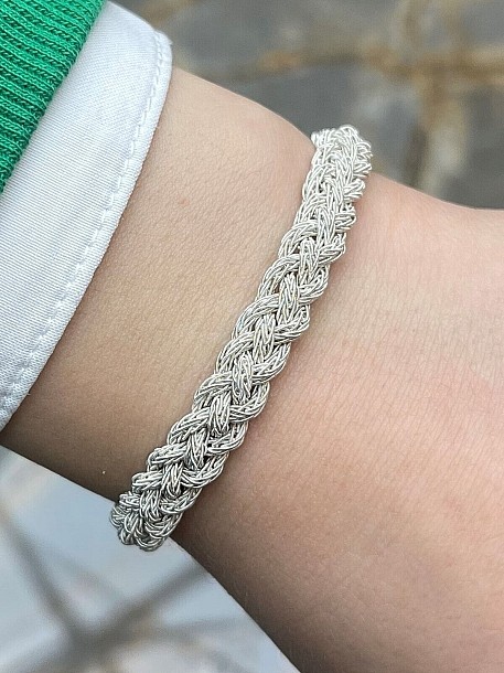 Gümüş Kazaziye Zincir Dörtlü Örgü Bileklik