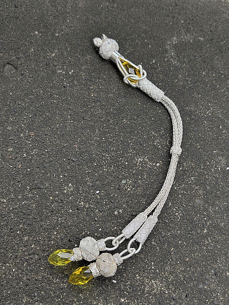 Gümüş Kazaziye Zirkon Taş Detaylı İkili Tesbih Püskülü