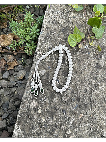 Gümüş Kazaziye Zirkon Taş Detaylı Orta Boy Tesbih - Efsane Gümüş İşçiliği- Hediye Tesbih