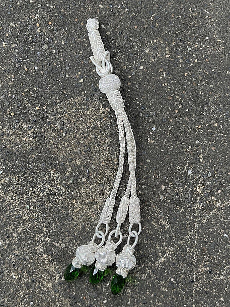 Gümüş Kazaziye Zirkon Taş Detaylı Üç Sallantılı Tesbih Püskülü