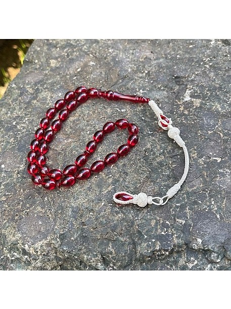 Gümüş Kazaziye Zirkon Taşlı Kazaziye Püsküllü Kırmızı Ateş Kehribar Tesbih