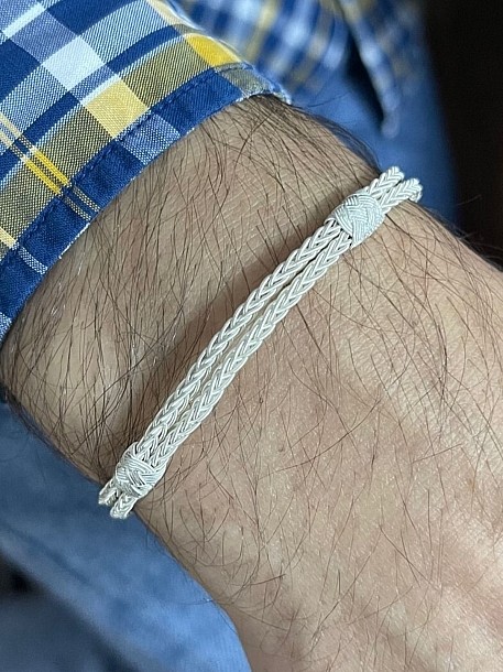 Gümüş Örgü Çift Sıra Tilki Kuyruğu Bileklik