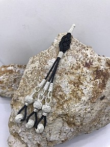 Gümüş Siyah Kombin Sonsuzluk Düğümü Üçlü Gümüş Tesbih Püskülü