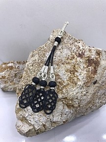 Gümüş Siyah Kombin Uzun Şems Üçlü Gümüş Tesbih Püskülü
