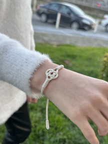 Kazaziye El Örmesi Şems Düğümü Asansörlü Gümüş Çocuk Bileklik Anne-Kız Kombini 1000 Ayar BIL101GUKIZ