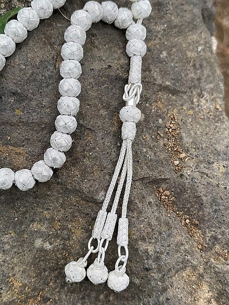 1000 Ayar Saf Gümüş Kazaziye El Örmesi Tesbih - Klasik Üçlü Model