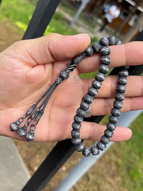 1000 Ayar Saf Gümüş Kazaziye El Örmesi Tesbih - Klasik Üçlü Model