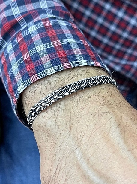 Kutalmış İkili Hat Kazaziye Örme Bileklik, El Yapımı 1000 Ayar Oksitli Gümüş BIL2003