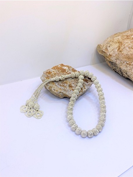 Şems Düğümü Kazaziye Gümüş Tesbih - Üç Sallantılı Orta Boy