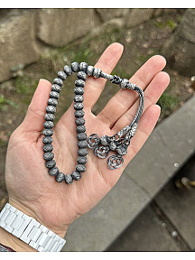 Şems Düğümü Kazaziye Oksitli Gümüş Tesbih - Üç Sallantılı Orta Boy