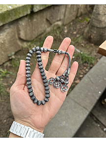 Şems Düğümü Kazaziye Oksitli Gümüş Tesbih - Üç Sallantılı Orta Boy