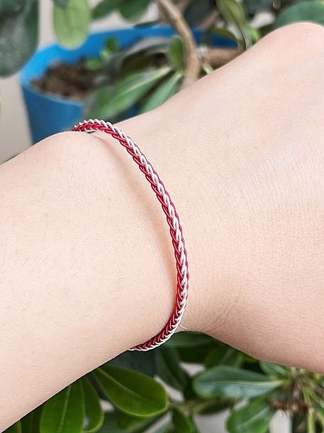 Kırmızı Tilki Kuyruğu Örgü Gümüş Kazaziye Bileklik