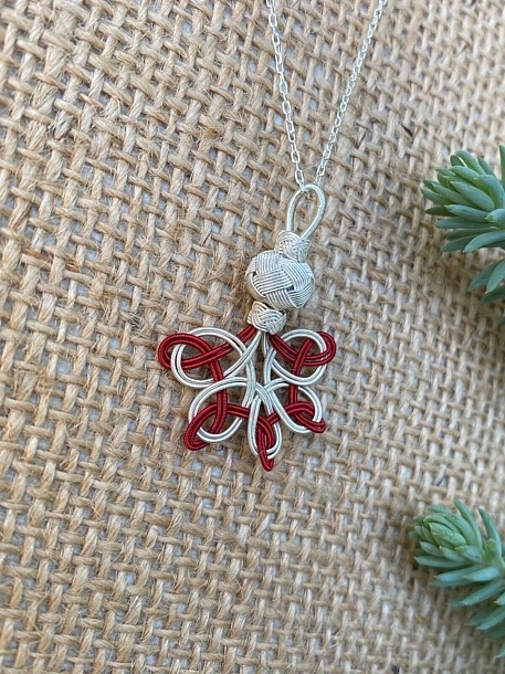 Kırmızı Yıldız Düğüm Gümüş Kazaziye Kolye