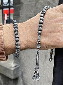 Maskülen Şıklıkta Oksitli Gümüş Kazaziye Zaza Tesbih ve Bileklik Kombini- Hediyelik Özel Kutusunda