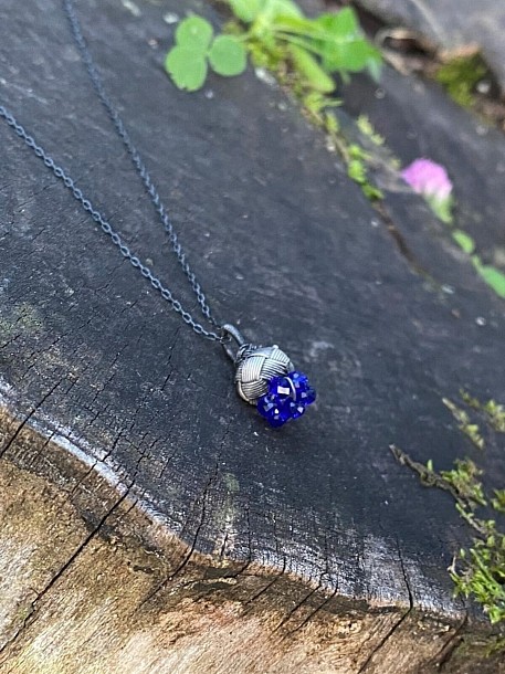 Mavi Tomurcuk Oksitli Gümüş Kazaziye Kolye