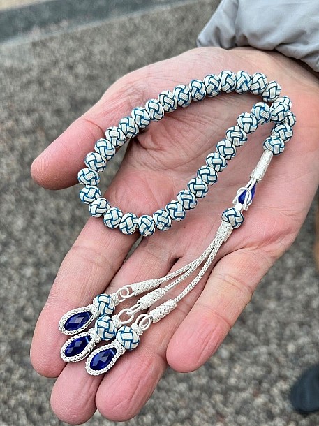 Mavi Zirkon Taşlı Mavi Detaylı Gümüş Kazaziye Tesbih