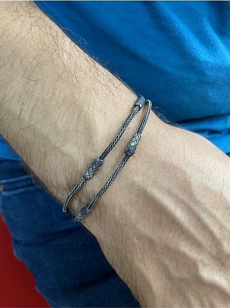 Oksitli Gümüş Kazaziye El Yapımı 1000 Ayar Çift Sıra Bileklik