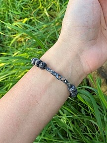 Oksitli Gümüş Kazaziye Örgü Boncuk Bileklik