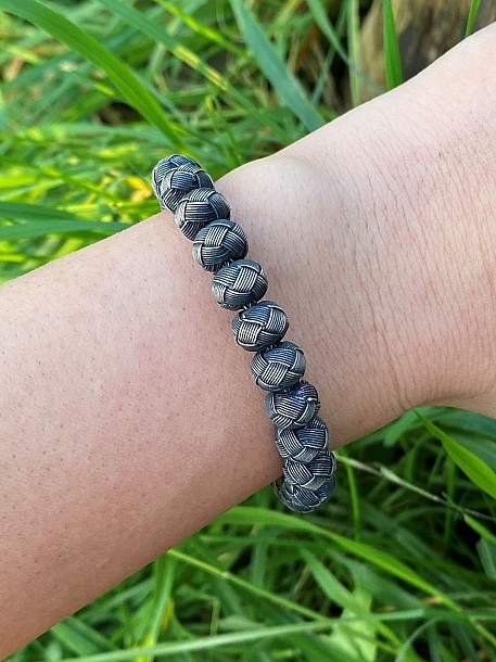 Oksitli Gümüş Kazaziye Örgü Boncuk Bileklik