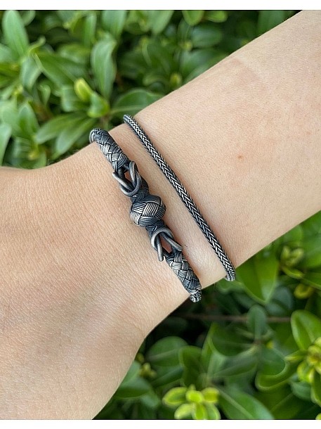 Oksitli Gümüş Kazaziye Örgü Ikili Bileklik Kombin