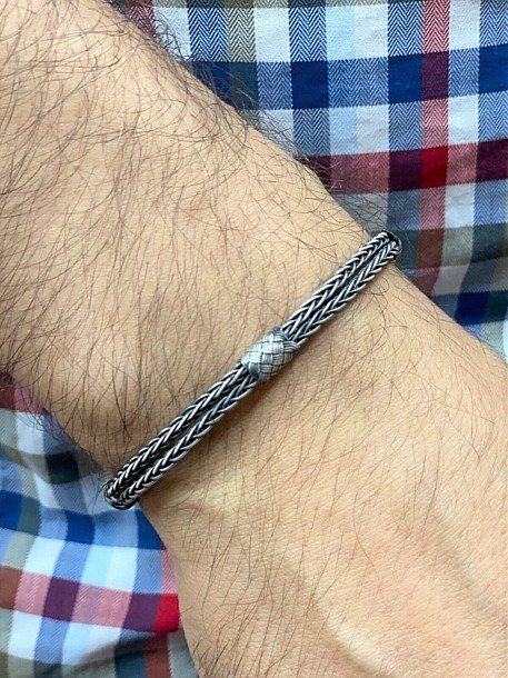 Oksitli Gümüş Örgü Çift Sıra Tilki Kuyruğu Bileklik