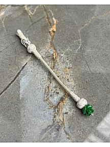 Renkli Gül Modelli Tekli Oksitli Gümüş Kazaziye Tesbih Püskülü, Tüm Tespihler İçin Uygun