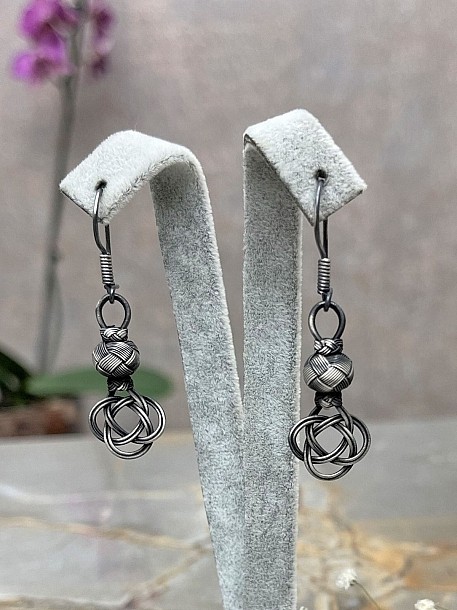 Şems Düğümü Gümüş Kazaziye Küpe - Iki Sıralı