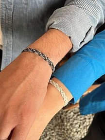 Sevgililer Günü Özel Çiftler Serisi Gümüş Kazaziye Çapraz Örgü Bileklik - Biri Size Biri Sevdiğinize