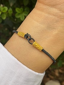 Siyah- Gold Gümüş Kazaziye Zincir Örgü Bileklik