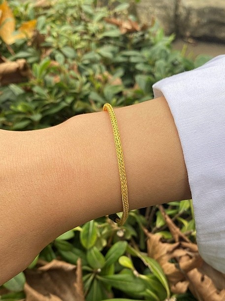 Siyah- Gold Gümüş Kazaziye Zincir Örgü Bileklik