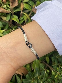 Siyah Beyaz Gümüş Kazaziye Örgü Bileklik