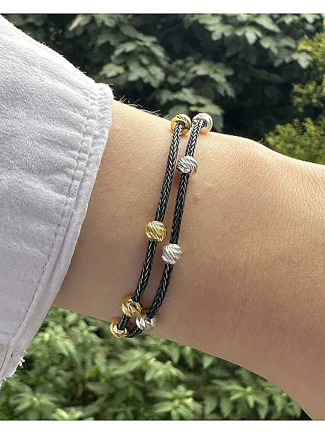 Siyah Gümüş Kazaziye İki Zincirli Dorika Bileklik- Geleneksel El Sanatı