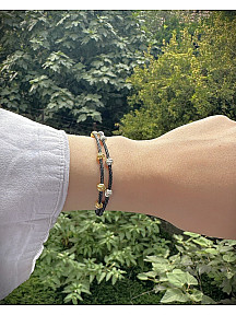 Siyah Gümüş Kazaziye İki Zincirli Dorika Bileklik- Geleneksel El Sanatı