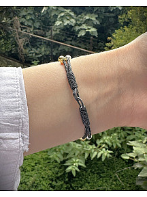 Siyah Gümüş Kazaziye İki Zincirli Dorika Bileklik- Geleneksel El Sanatı