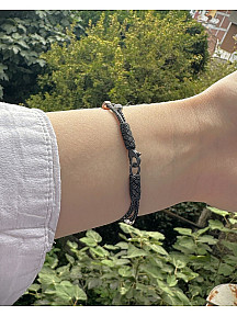 Siyah Gümüş Kazaziye İki Zincirli Dorika Bileklik- Geleneksel El Sanatı