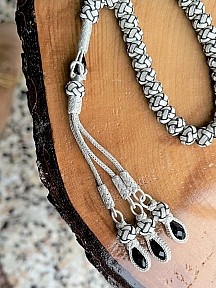 Siyah Zirkon Taşlı Siyah Beyaz Özel Örgü Gümüş Kazaziye Tesbih