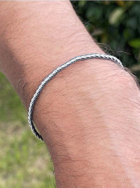 Tilki Kuyruğu Örgü Siyah Beyaz Gümüş Kazaziye Bileklik