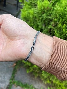 Unisex Gümüş Eskitme Çift Zincir Oksitli Kazaziye Bileklik