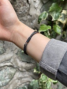 Dore Dorika Boncuklu Gümüş Kazaziye Üç Zincirli Siyah Bileklik