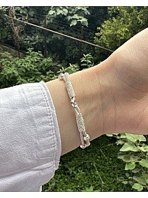 Dorika Boncuk Detaylı İki Zincirli Gümüş Kazaziye Bileklik