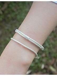 Gümüş Bileklik Ikili Kombin Kazaziye El Örgüsü