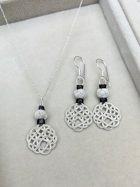 Gümüş Kazaziye Aşk Düğümü Kolye Küpe Set - Set04 Iki Sıralı