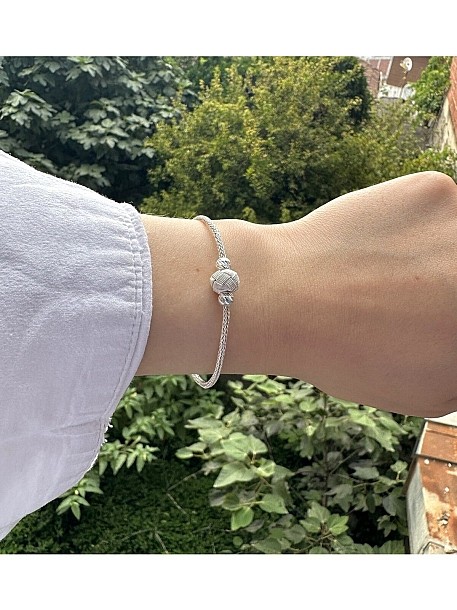 Gümüş Kazaziye Dorika ve Örme Top Detaylı Özel Tasarım Bileklik BIL085