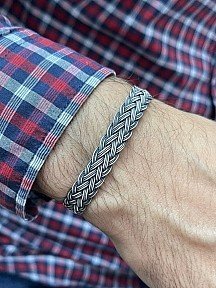 Gümüş Kazaziye El Örgüsü Geniş Bileklik Bıl2009