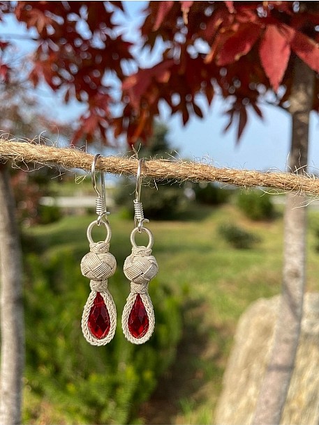 Gümüş Kazaziye Kristal Taş Küpe - Kırmızı